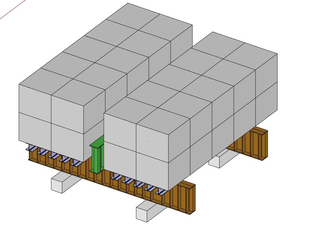 แผนภาพระบบ Kentledge กองน้ำหนักถ่วงบนแท่นรับเหนือหัวเสาเข็มสำหรับ Static Load Test